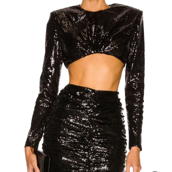 DANIELE CARLOTTA Sequin Crop Top & Midi Skirt Set - Black XS NWT - Picture 2 of 7